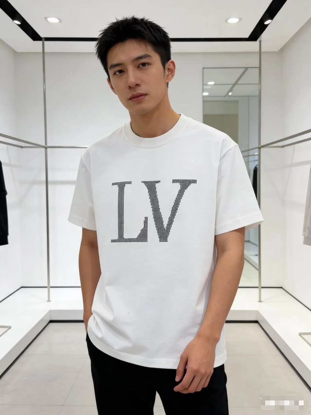 Louis Vuitton/Louis Vuitton 26ss hot diamond large letters logo short sleeves